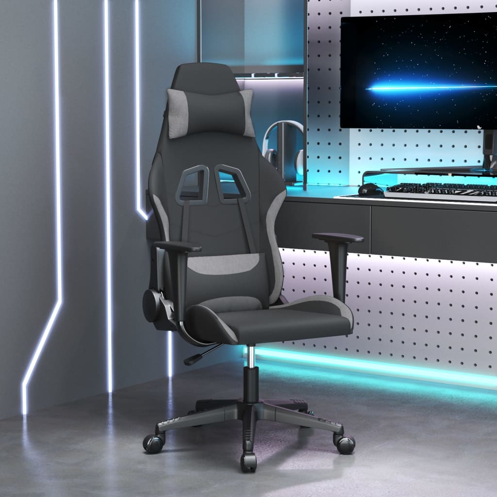 Καρέκλα Μασάζ Gaming Μαύρο και Ανοιχτό Γκρι Υφασμάτινη