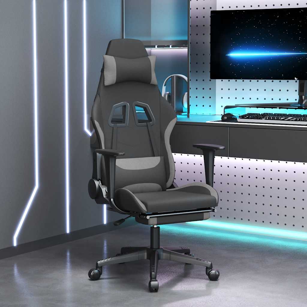 Καρέκλα Gaming Μασάζ Υποπόδιο Μαύρη/Αν. Γκρι Ύφασμα με Υποπόδιο - Pakobazaar