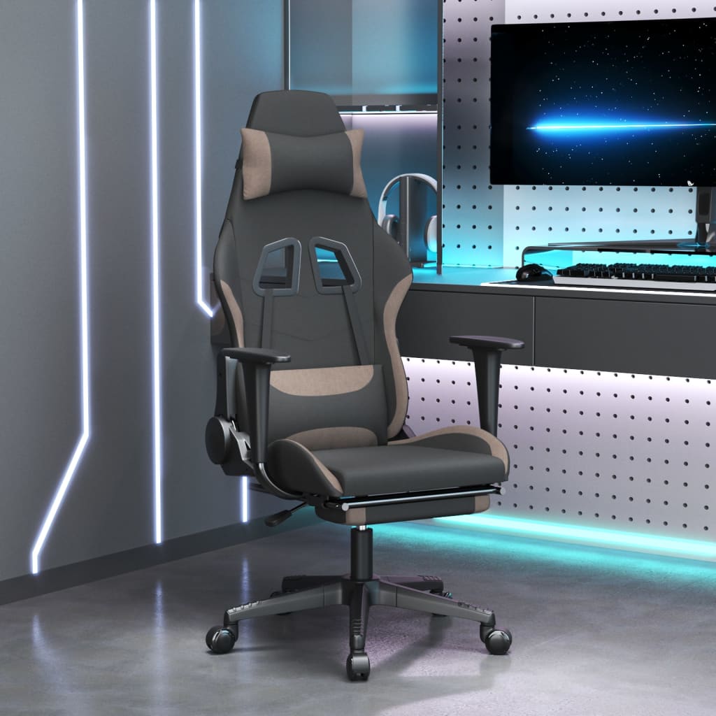 Καρέκλα Μασάζ Gaming Μαύρη & Taupe Υφασμάτινη με Υποπόδιο