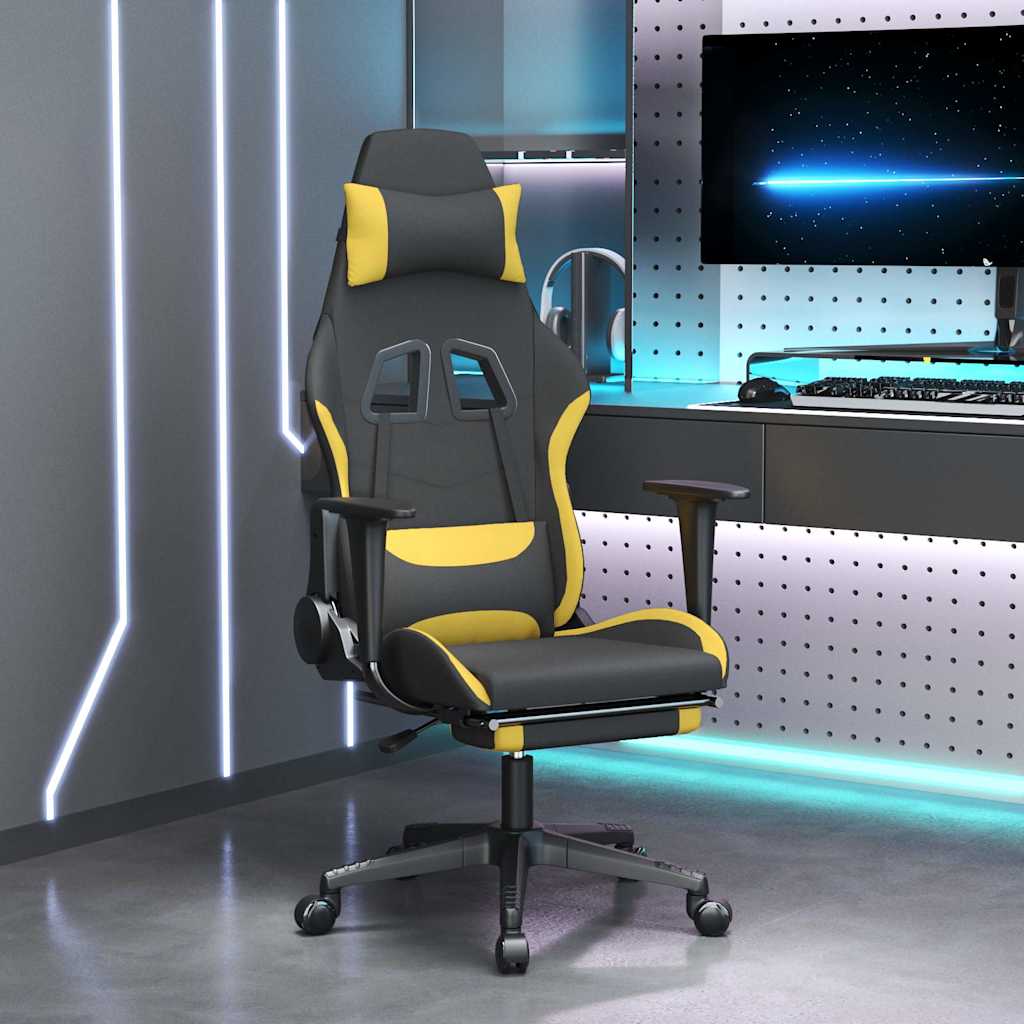 Καρέκλα Μασάζ Gaming Μαύρη/Κίτρινο Ύφασμα με Υποπόδιο - Pakobazaar