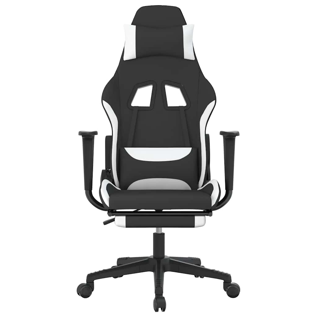 Καρέκλα Μασάζ Gaming Μαύρη/Λευκή Ύφασμα με Υποπόδιο - Pakobazaar