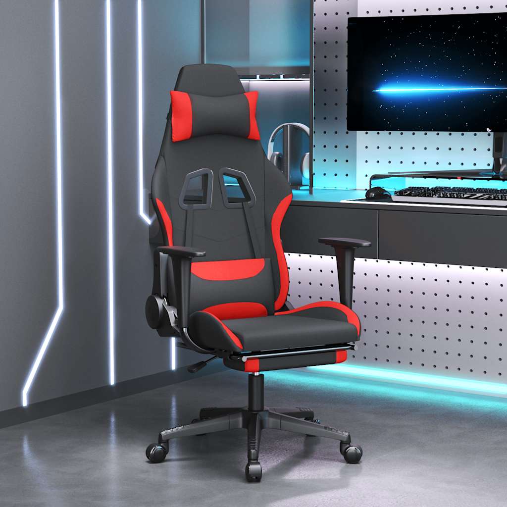 Καρέκλα Μασάζ Gaming Μαύρο και Κόκκινη Ύφασμα με Υποπόδιο - Pakobazaar