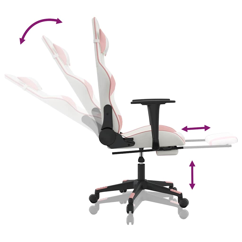Καρέκλα Gaming Μασάζ Υποπόδιο Λευκό & Ροζ από Συνθετικό Δέρμα - Pakobazaar