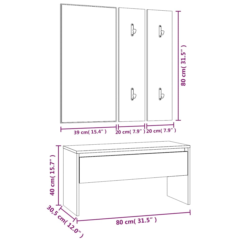 Σετ Επίπλων Διαδρόμου Καπνιστή Δρυς από Επεξεργασμένο Ξύλο
