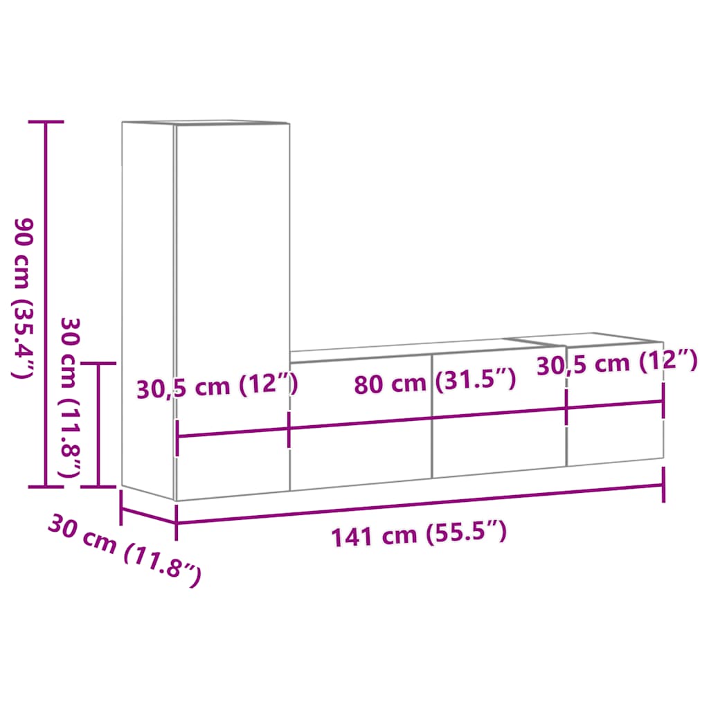Σετ Επίπλων Τηλεόρασης 3 Τεμ. Γκρι Sonoma Επεξεργασμένο Ξύλο - Pakobazaar