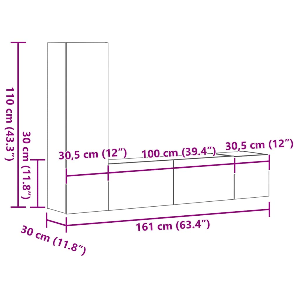 Σετ Επίπλων Τηλεόρασης 3 Τεμαχίων Καφέ δρυς Επεξ. Ξύλο - Pakobazaar