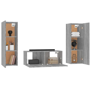 Σετ Επίπλων Τηλεόρασης 3 Τεμ. Γκρι Sonoma Επεξεργασμένο Ξύλο