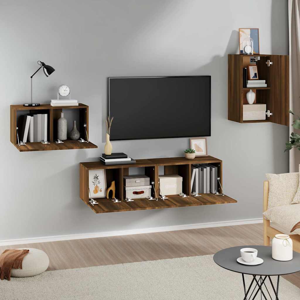 Σετ Επίπλων Τηλεόρασης 4 Τεμαχίων Καφέ δρυς Επεξ. Ξύλο
