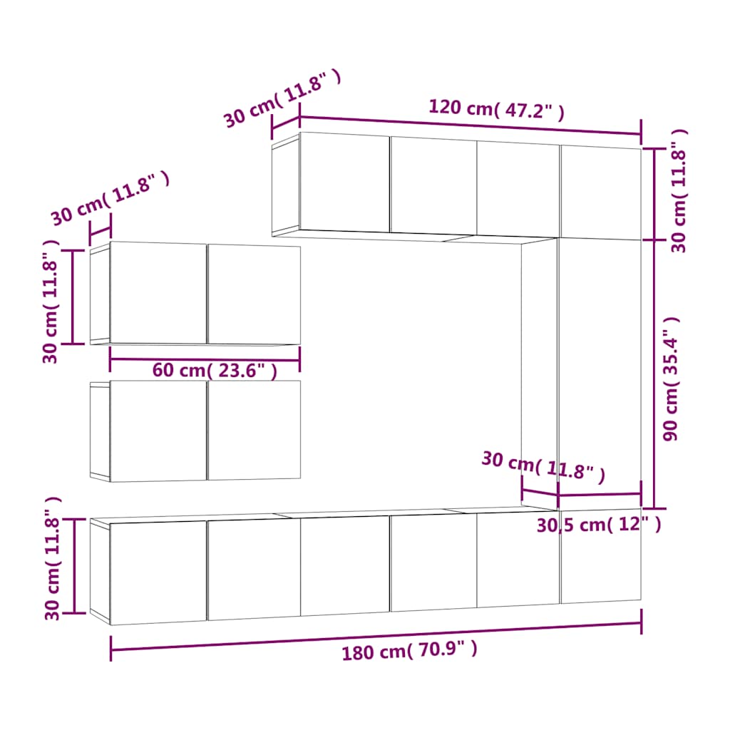 Σετ Επίπλων Τηλεόρασης 8 Τεμαχίων Καπνιστή δρυς Επεξ. Ξύλο
