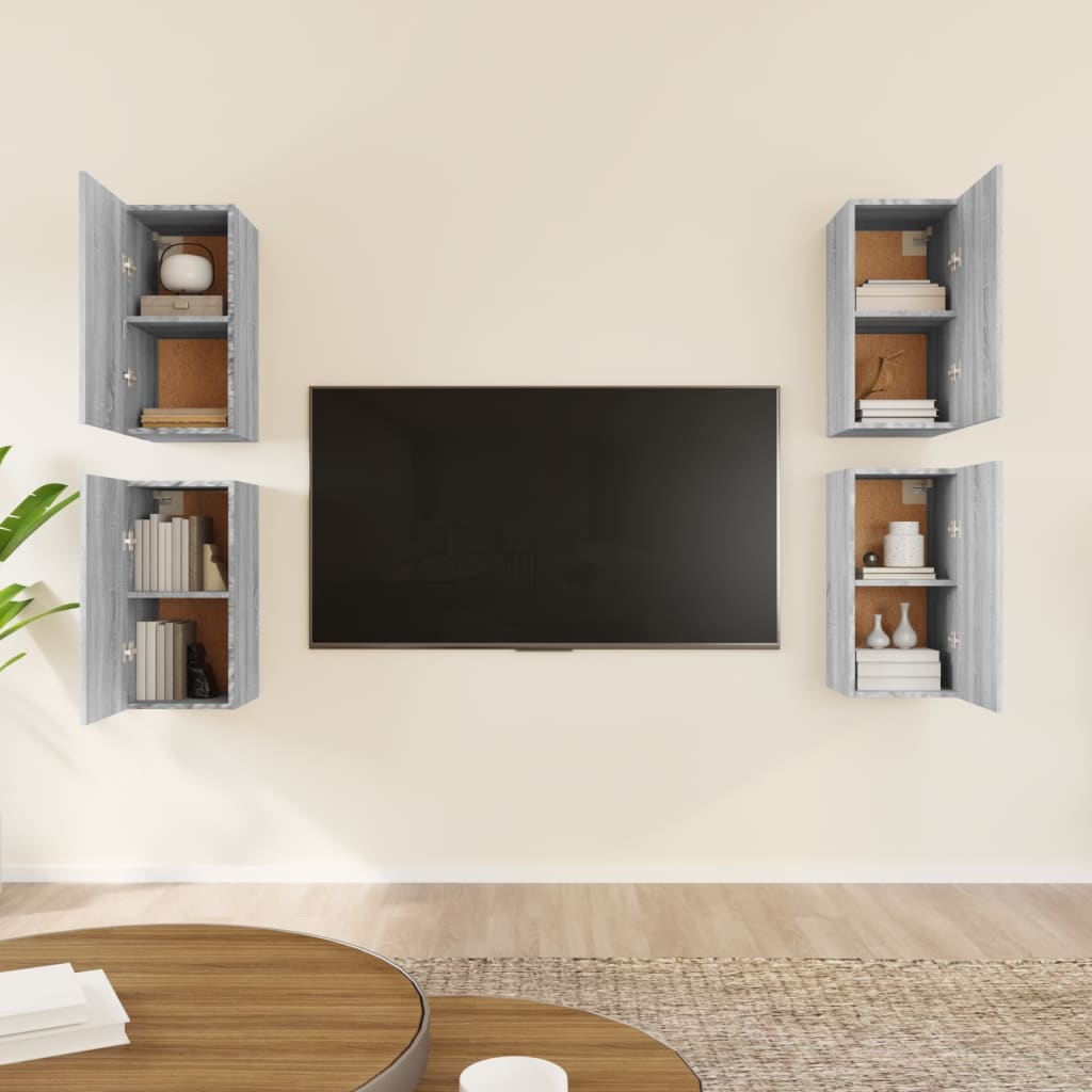Έπιπλα Τηλεόρασης 4 τεμ. Γκρι Sonoma 30,5x30x60 εκ. Επεξ. Ξύλο - Pakobazaar