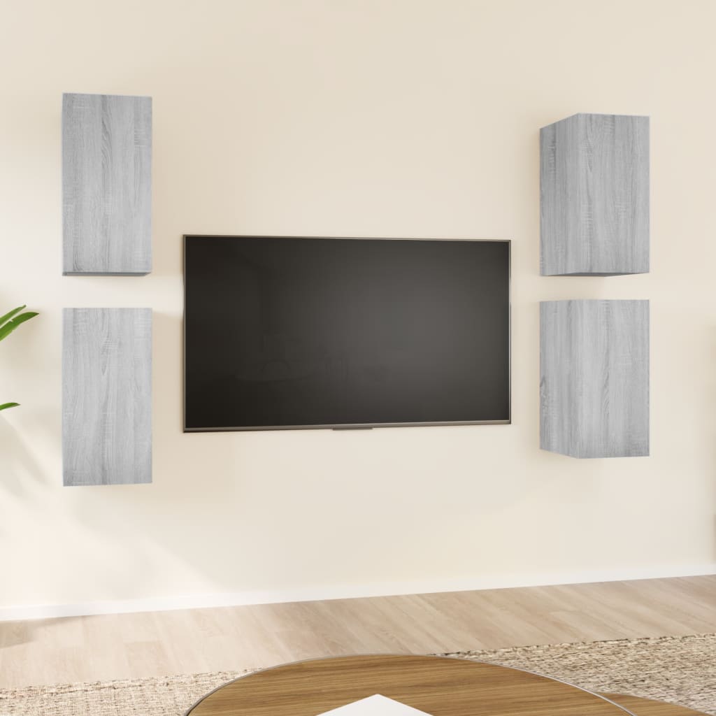 Έπιπλα Τηλεόρασης 4 τεμ. Γκρι Sonoma 30,5x30x60 εκ. Επεξ. Ξύλο - Pakobazaar