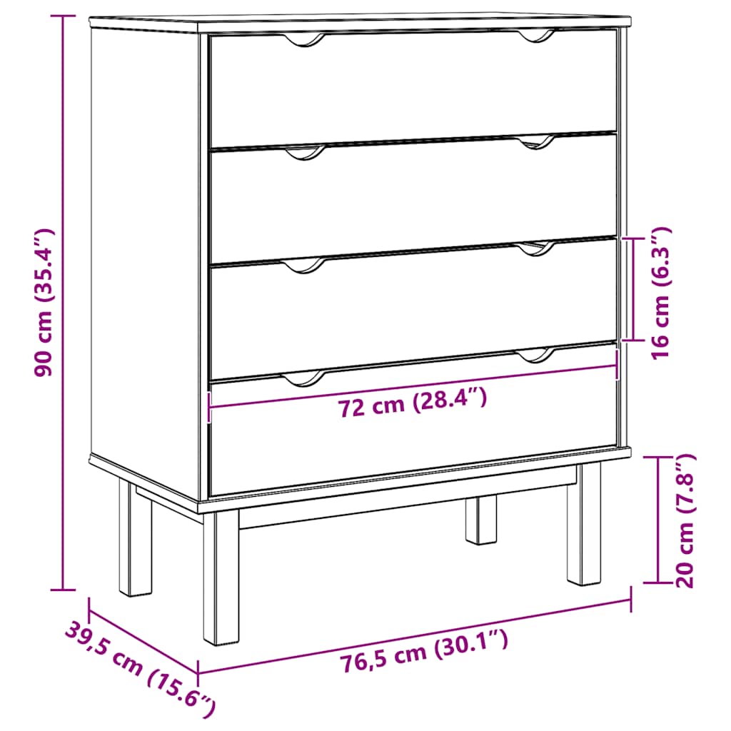 Συρταριέρα OTTA Γκρι 76,5 x 39,5 x 90 εκ. από Μασίφ Ξύλο Πεύκου
