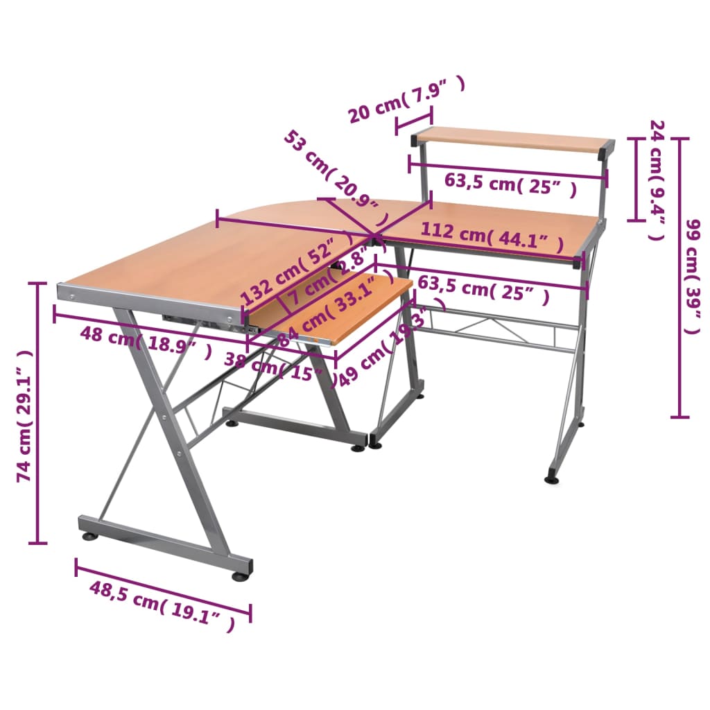 Γραφείο Υπολογιστή Γωνιακό Καφέ 132 x 112 x 99 εκ. Επεξ. Ξύλο - PAKOBAZAAR