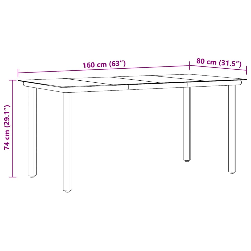 Τραπεζαρία Κήπου Μαύρη 160 x 80 x 74 εκ. Ατσάλι / Ψημένο Γυαλί