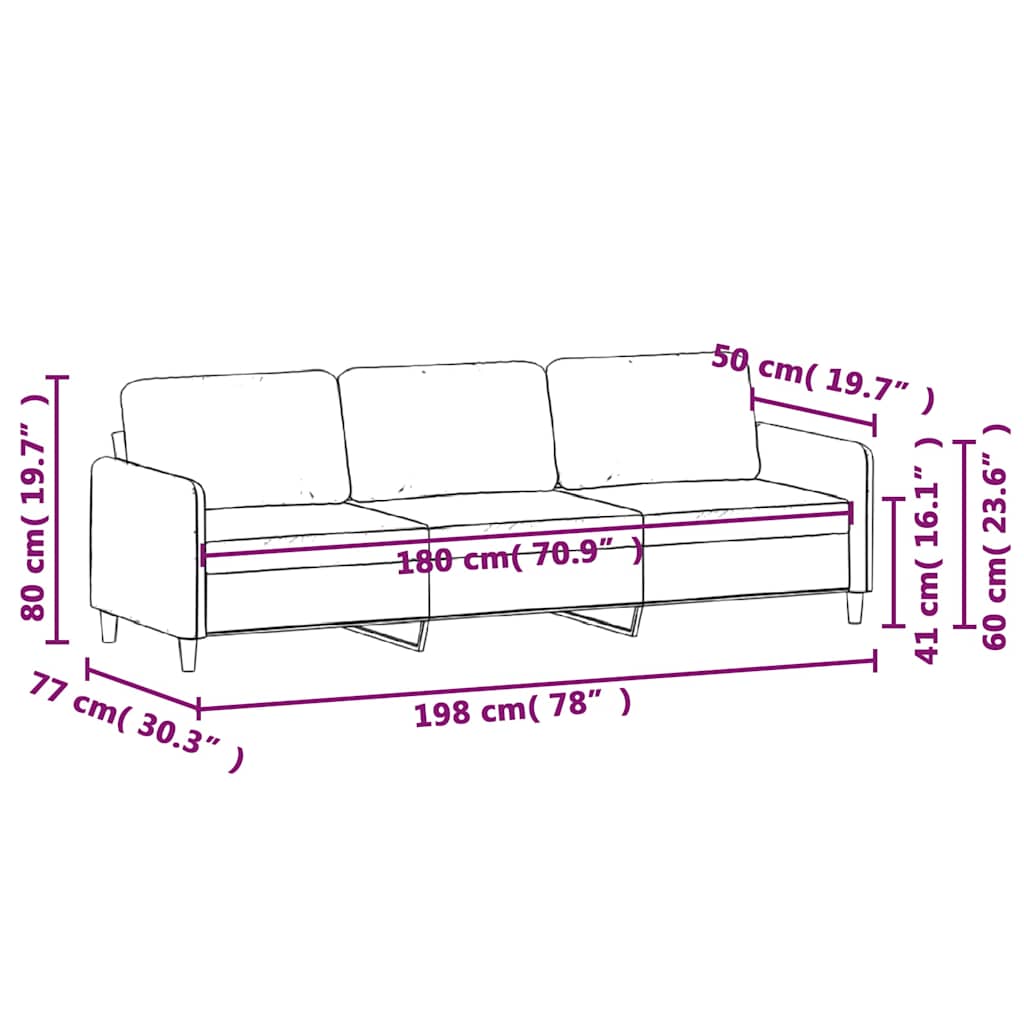 Καναπές Τριθέσιος Ανοιχτό Γκρι 180 εκ. Βελούδινος