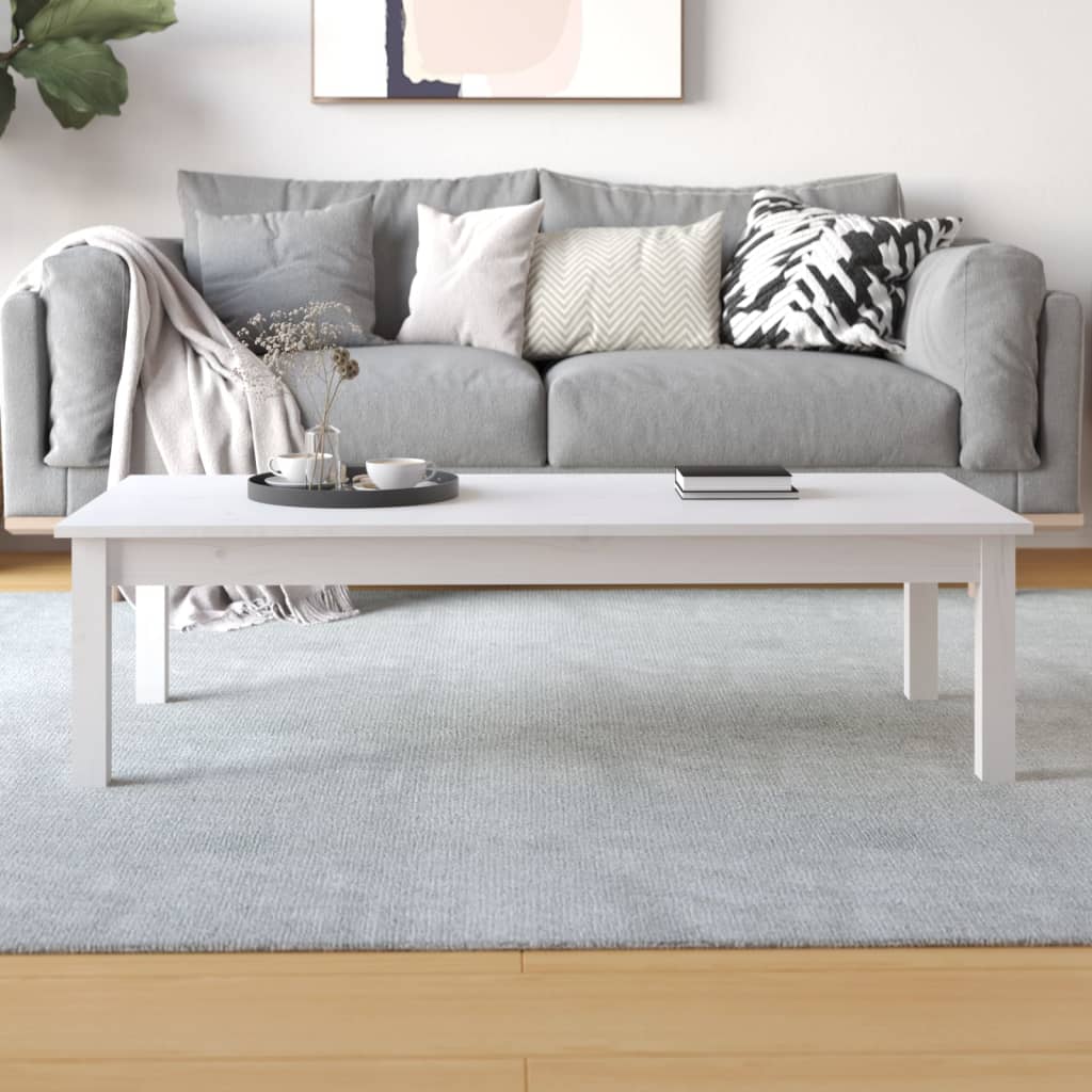 Τραπεζάκι Σαλονιού Λευκό 110x50x30 εκ. από Μασίφ Ξύλο Πεύκου - Pakobazaar