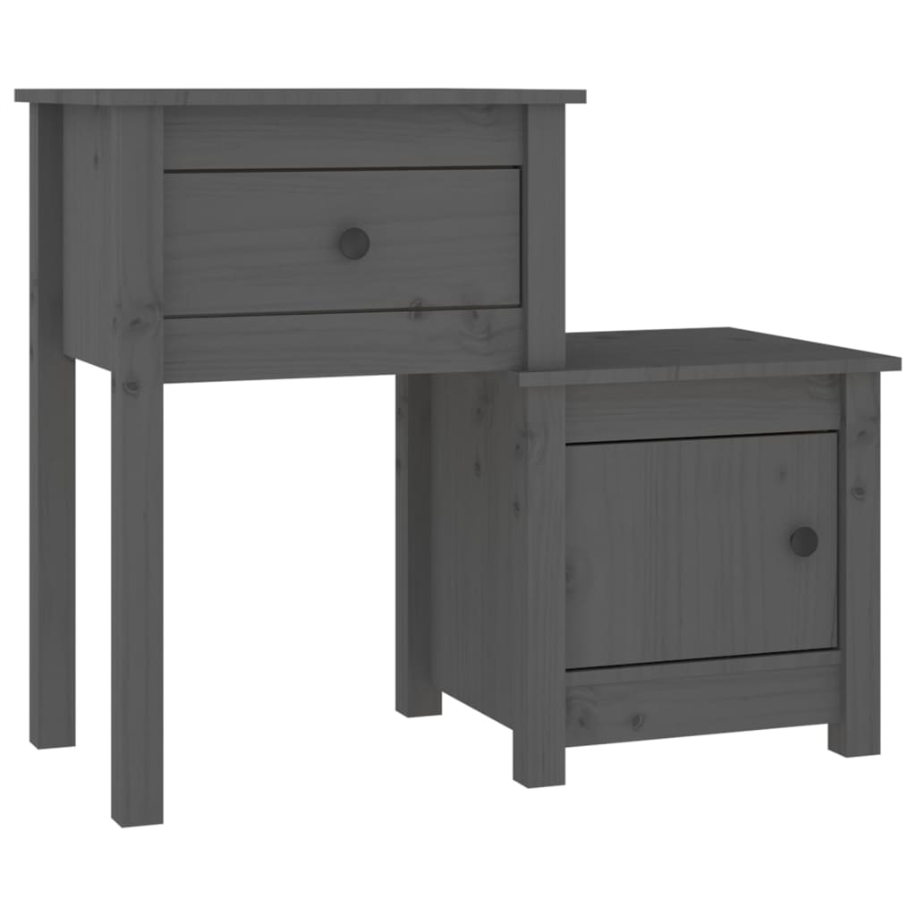 Κομοδίνα 2 τεμ. Γκρί 79,5x38x65,5 εκ. από Μασίφ Ξύλο Πεύκου