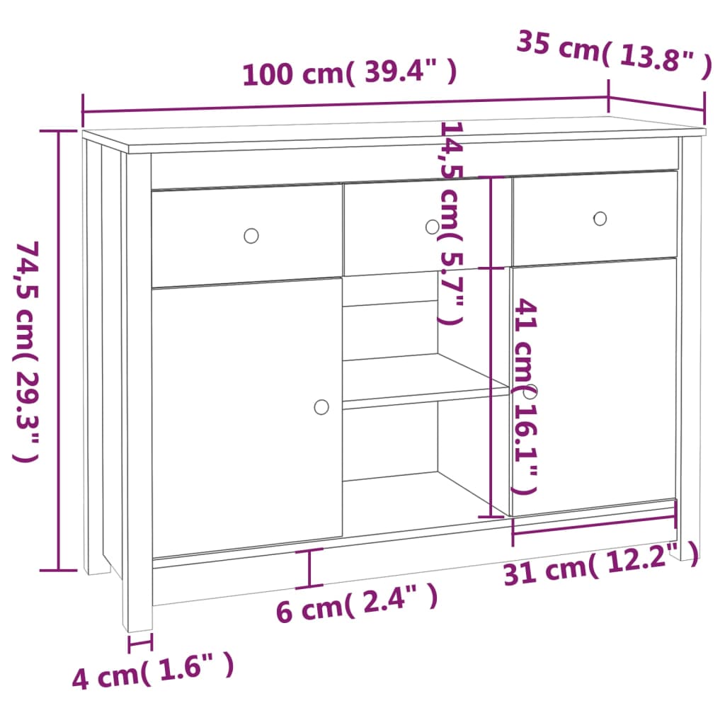 Ντουλάπι Γκρι 100x35x74,5 εκ. από Μασίφ Ξύλο Πεύκου