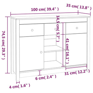 Ντουλάπι Γκρι 100x35x74,5 εκ. από Μασίφ Ξύλο Πεύκου