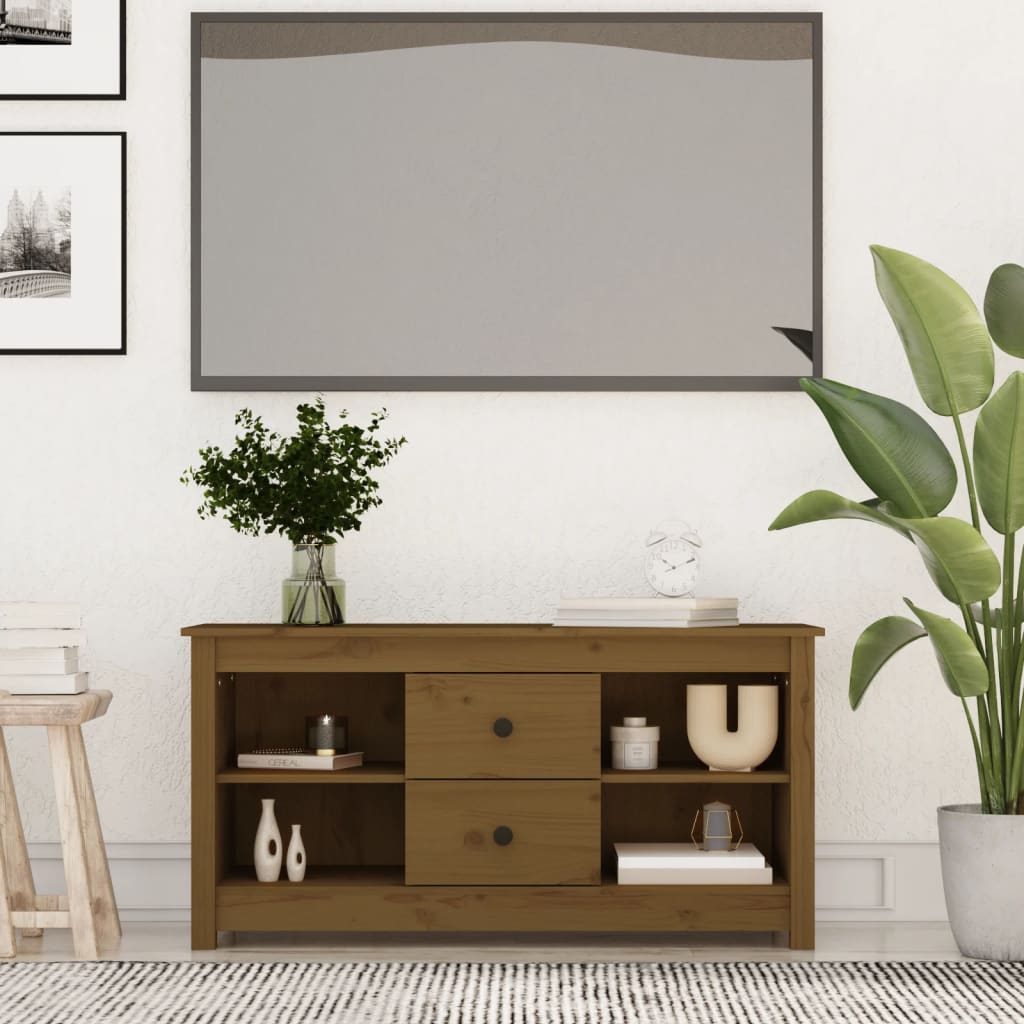 Έπιπλο Τηλεόρασης Μελί Καφέ 103x36,5x52εκ από Μασίφ Ξύλο Πεύκου - Pakobazaar