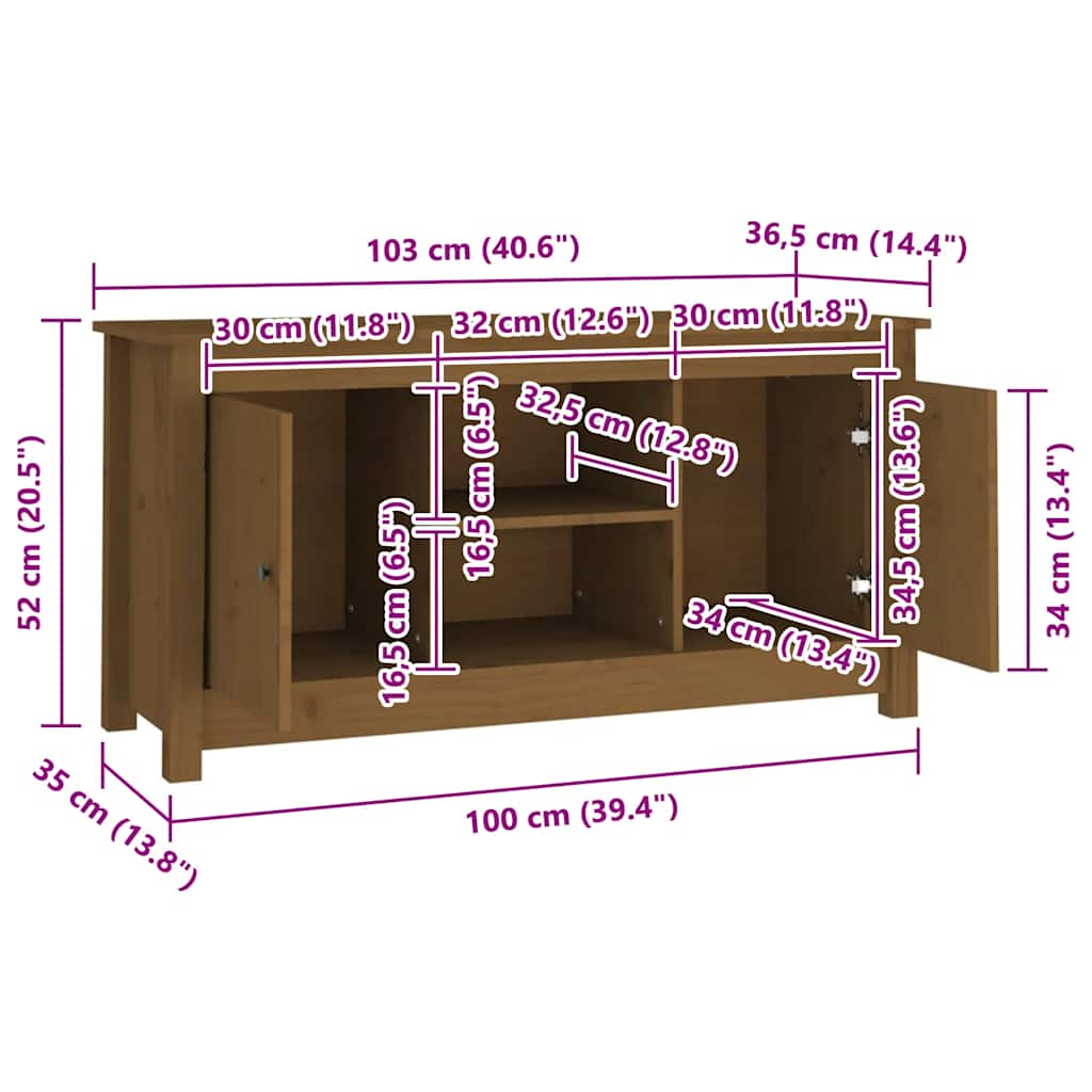 Έπιπλο Τηλεόρασης Μελί Καφέ 103x36,5x52εκ από Μασίφ Ξύλο Πεύκου - Pakobazaar