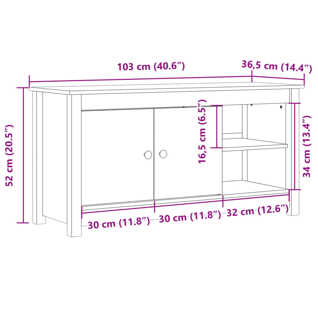 Έπιπλο Τηλεόρασης Γκρι 103x36,5x52 εκ. από Μασίφ Ξύλο Πεύκου - Pakobazaar
