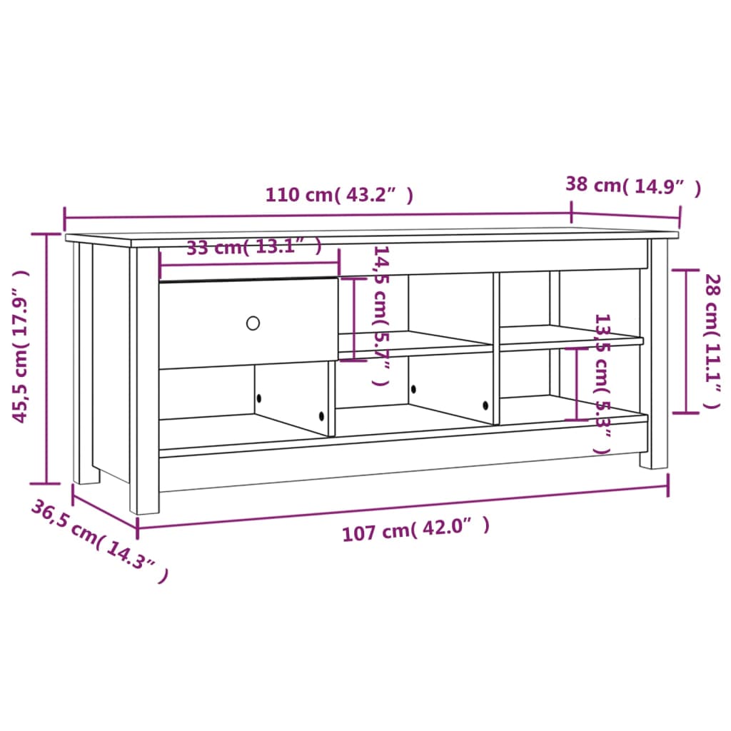 Παπουτσοθήκη 110 x 38 x 45,5 εκ. από Μασίφ Ξύλο Πεύκου - Pakobazaar