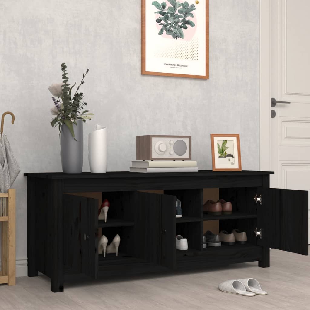 Παπουτσοθήκη Μαύρη 110x38x45,5 εκ. από Μασίφ Ξύλο Πεύκου - Pakobazaar