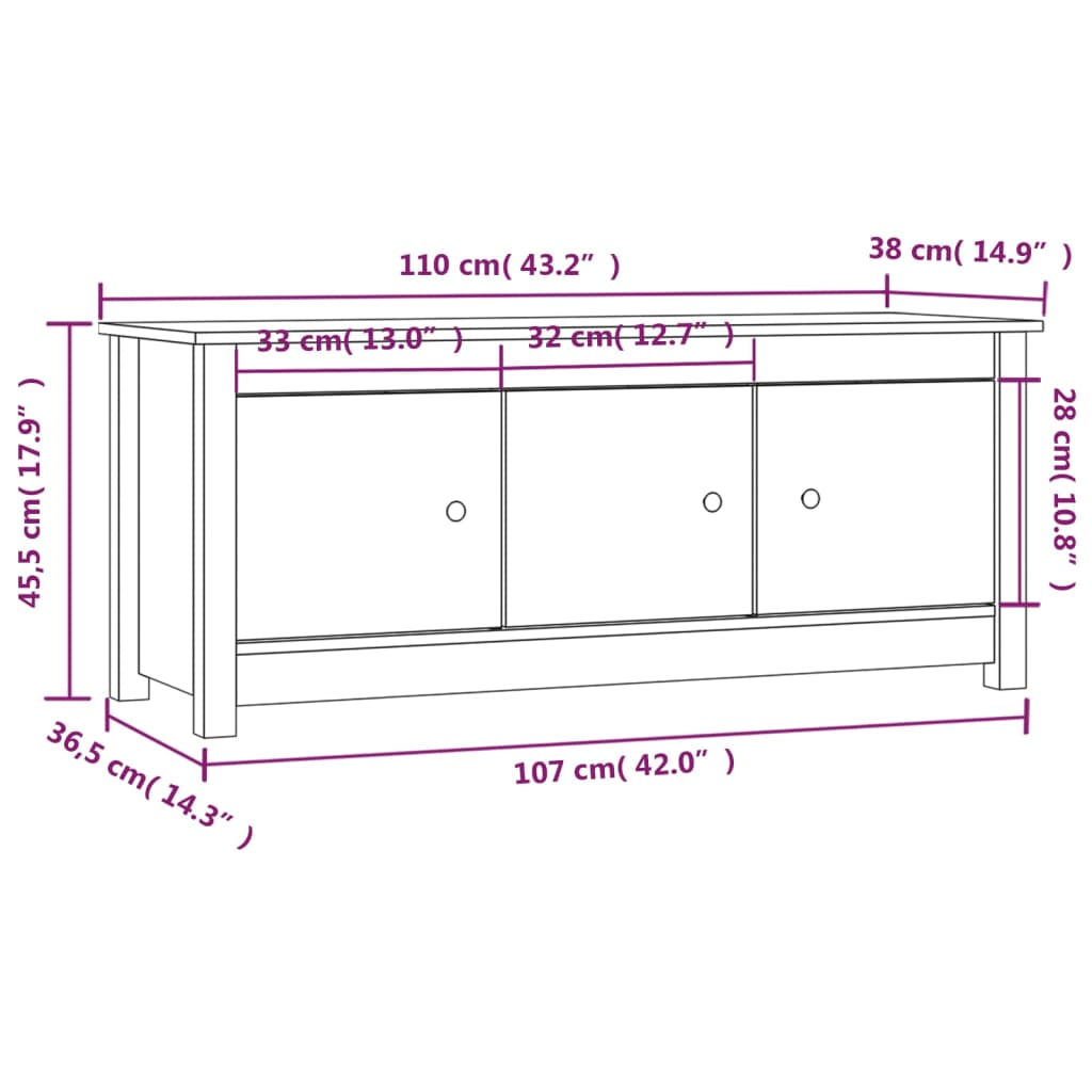 Παπουτσοθήκη Μαύρη 110x38x45,5 εκ. από Μασίφ Ξύλο Πεύκου - Pakobazaar