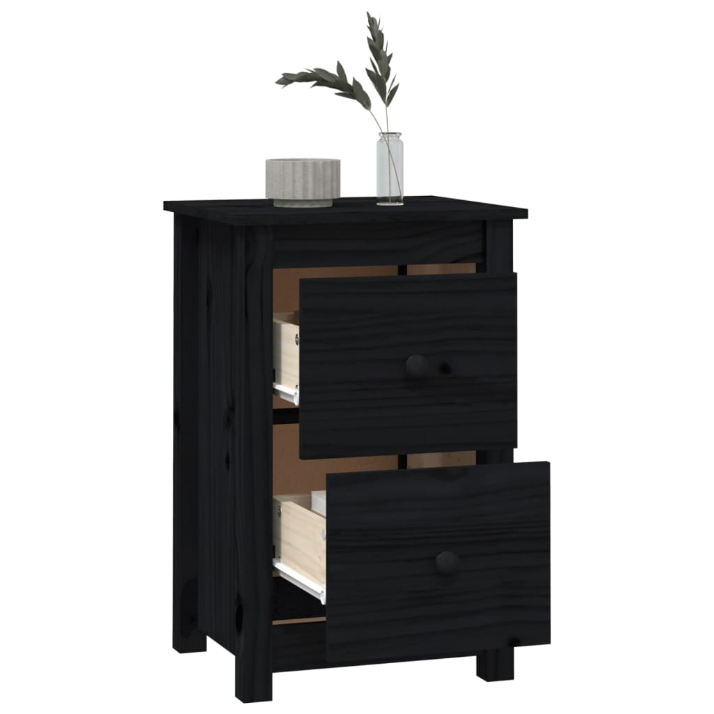 Κομοδίνο Μαύρο 40 x 35 x 61,5 εκ. από Μασίφ Ξύλο Πεύκου