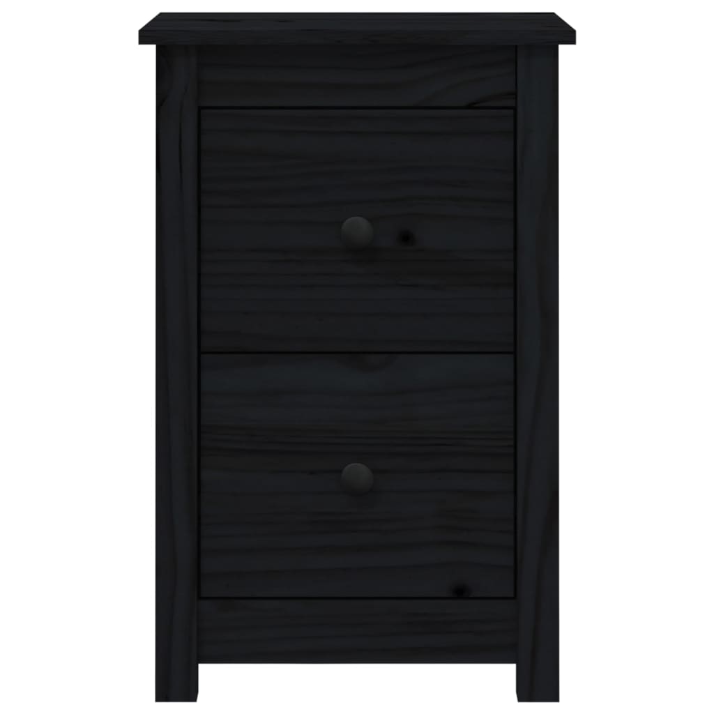 Κομοδίνα 2 τεμ. Μαύρα 40 x 35 x 61,5 εκ. από Μασίφ Ξύλο Πεύκου