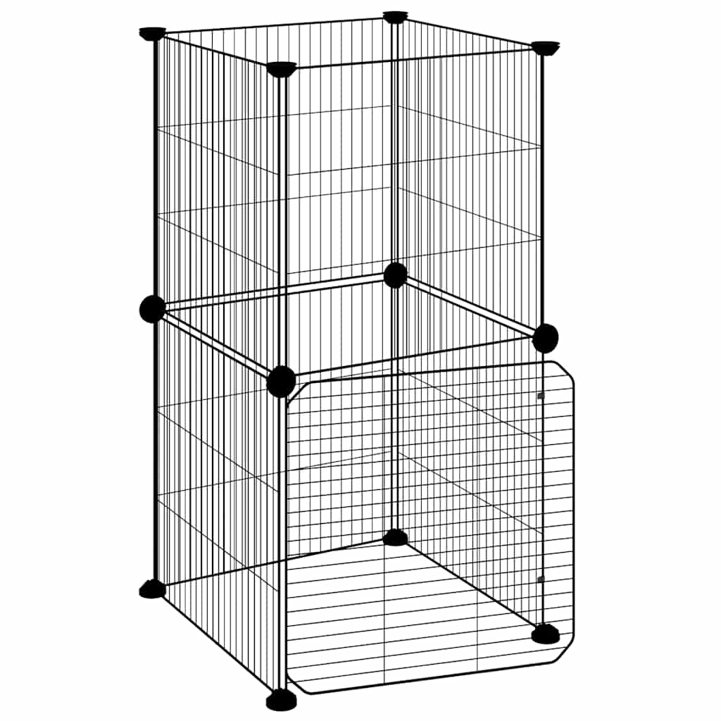 Κλουβί Κατοικίδιων με 8 Πάνελ + Πόρτα Μαύρο 35x35 εκ. Ατσάλινο - PAKOBAZAAR