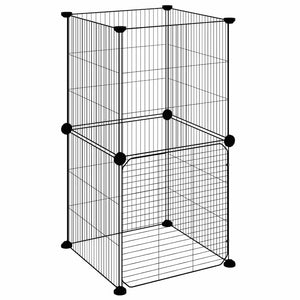 Κλουβί Κατοικίδιων με 8 Πάνελ + Πόρτα Μαύρο 35x35 εκ. Ατσάλινο - PAKOBAZAAR