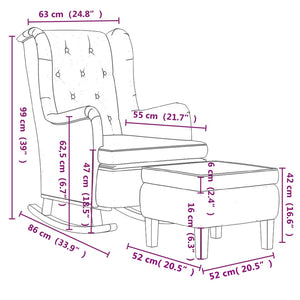 Κουνιστή Πολυθρόνα Ξύλινα Πόδια Σκ. Γκρι Βελούδινη με Σκαμπό