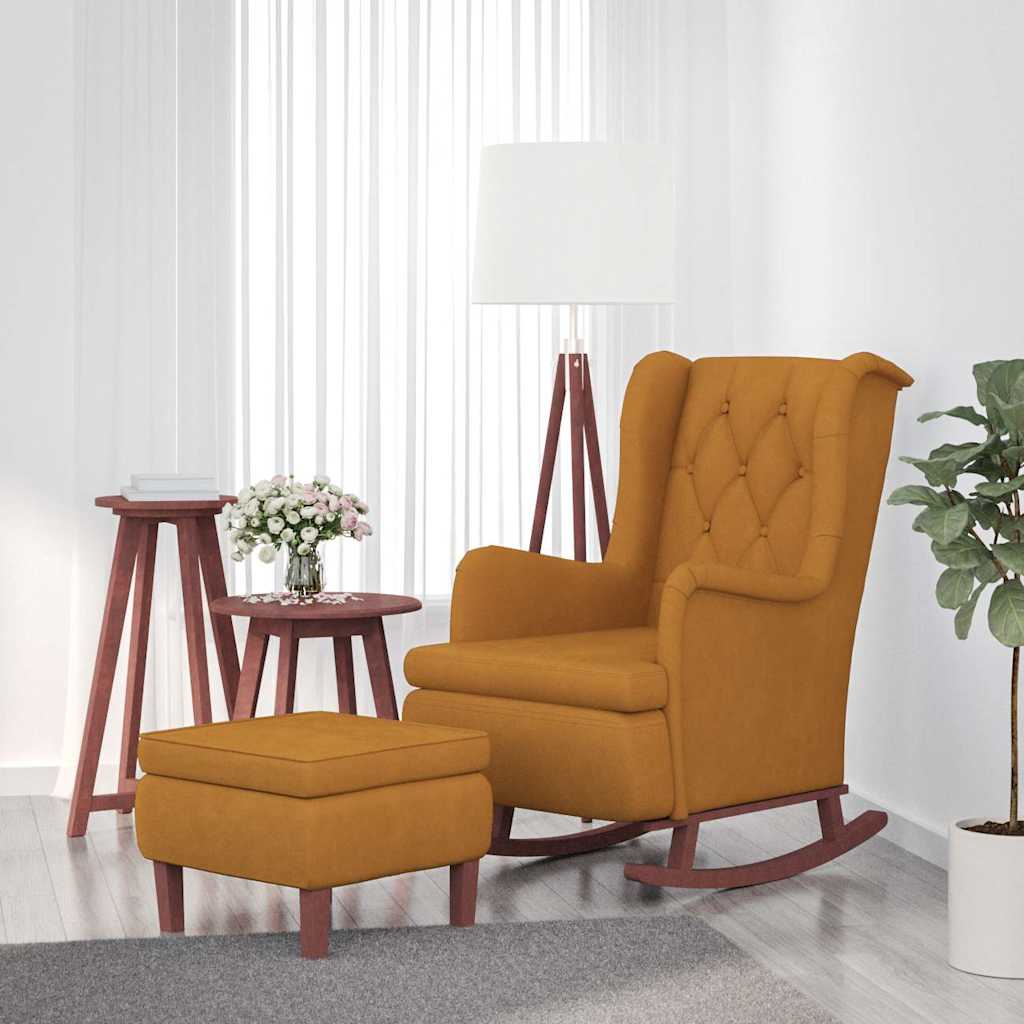 Πολυθρόνα Κουνιστή Καφέ Βελούδινη με Σκαμπό