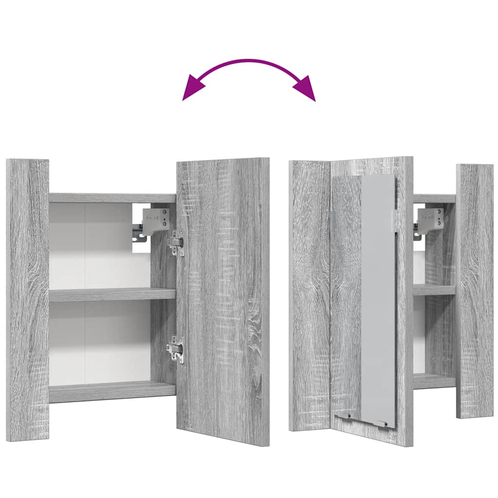 Έπιπλο Καθρέφτη Μπάνιου LED Γκρι Sonoma 40x12x45 εκ. Επεξ. Ξύλο - Pakobazaar