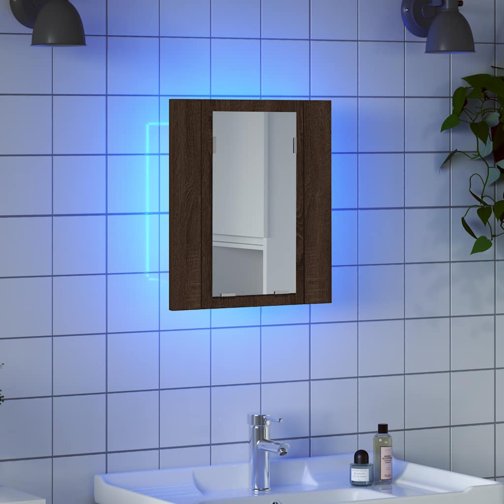 Έπιπλο Καθρέφτη Μπάνιου LED Καφέ Δρυς 40x12x45 εκ. Επεξ. Ξύλο - Pakobazaar