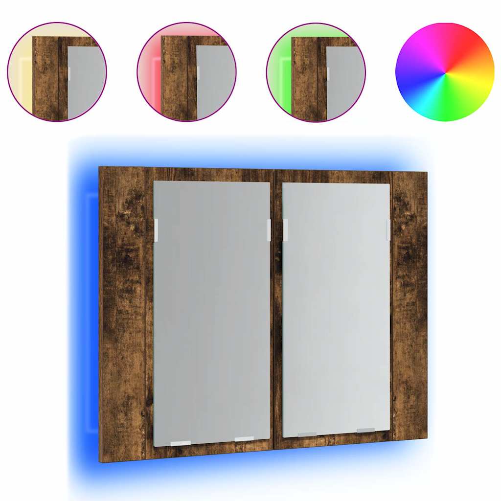 Έπιπλο Καθρέφτη με LED Καπνιστή Δρυς 60x12x45 εκ. Επεξ. Ξύλο - Pakobazaar