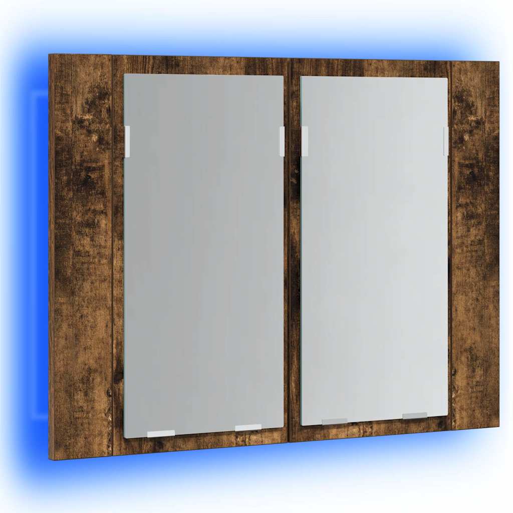 Έπιπλο Καθρέφτη με LED Καπνιστή Δρυς 60x12x45 εκ. Επεξ. Ξύλο - Pakobazaar