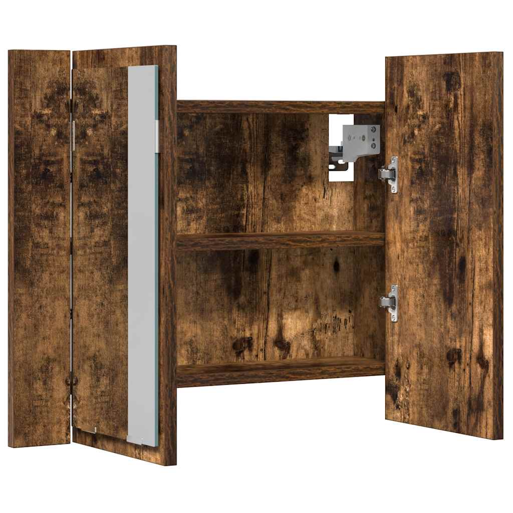 Έπιπλο Καθρέφτη με LED Καπνιστή Δρυς 60x12x45 εκ. Επεξ. Ξύλο - Pakobazaar