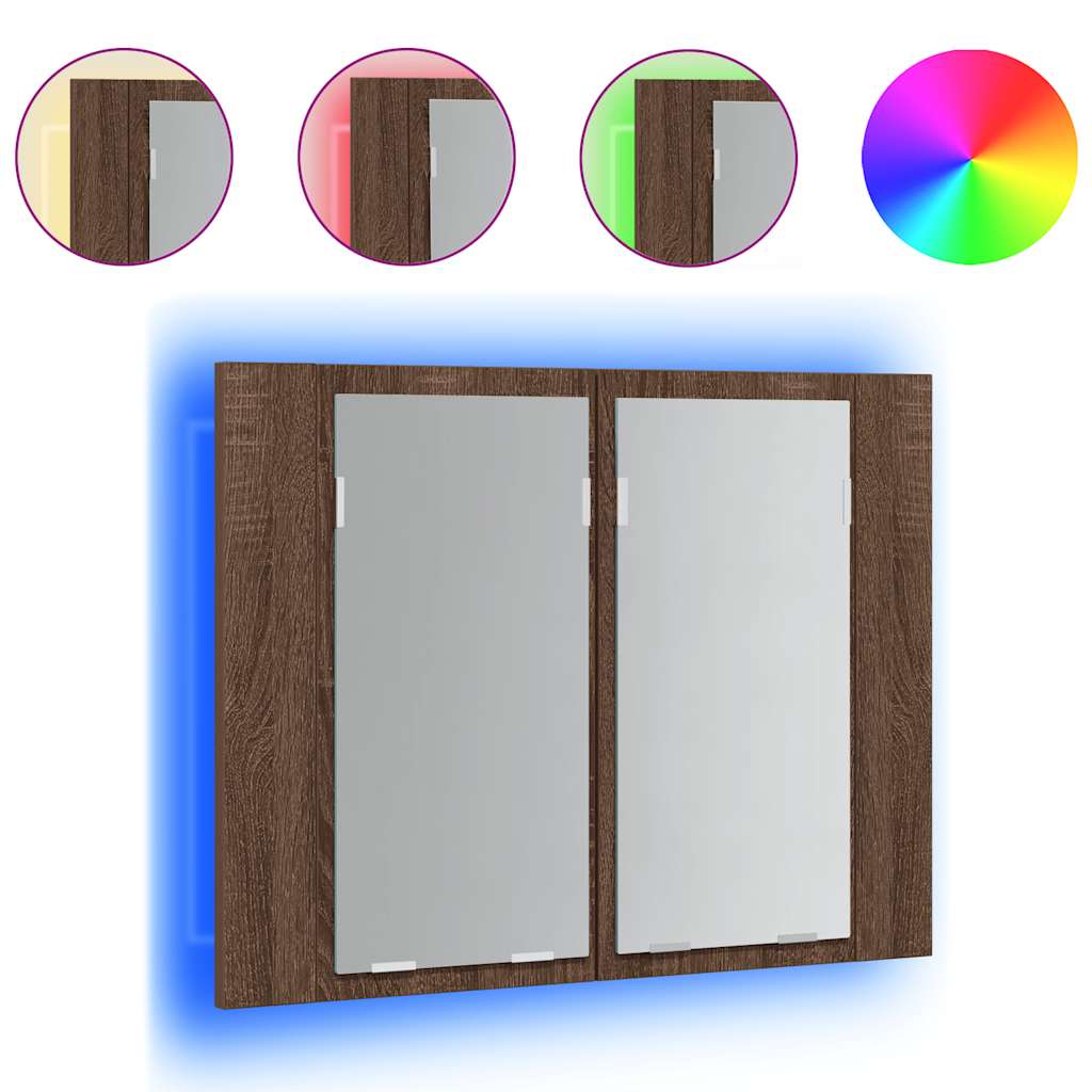 Έπιπλο Καθρέφτη με LED Καφέ Δρυς 60x12x45 εκ. από Επεξ. Ξύλο - Pakobazaar