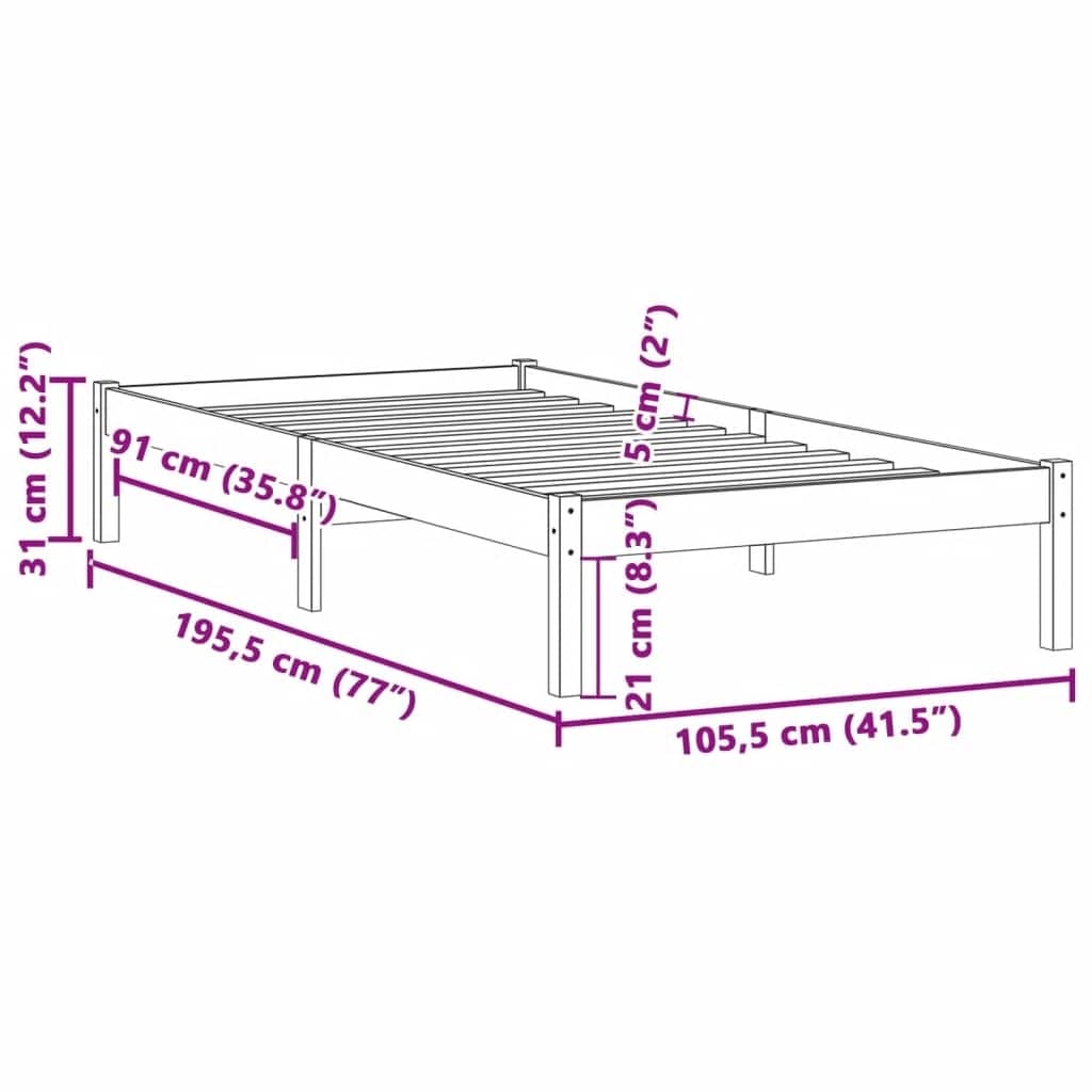 Σκελετός Κρεβατιού Χωρίς Στρώμα Twin 100x190εκ. Μασίφ Πεύκο - Pakobazaar