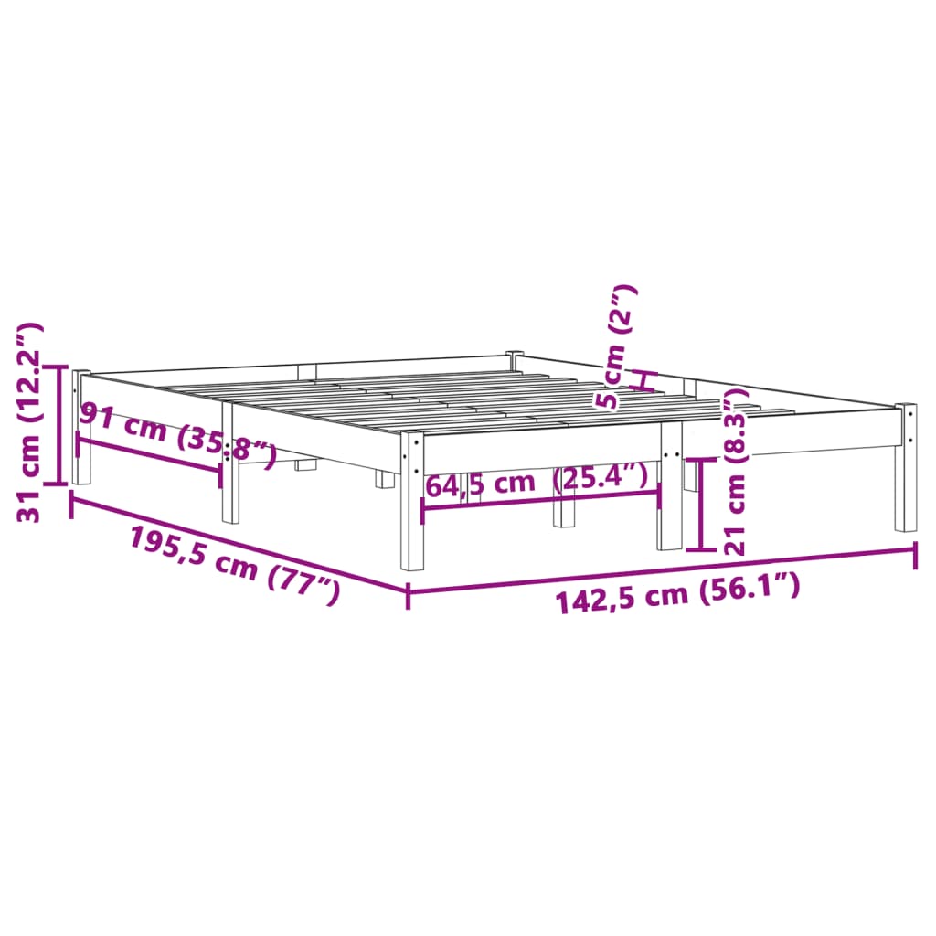 Σκελετός Κρεβατιού Χωρίς Στρώμα 137x190 εκ Μασίφ Ξύλο Πεύκου