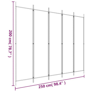 Διαχωριστικό Δωματίου με 5 Πάνελ Λευκό 250x200 εκ. από Ύφασμα
