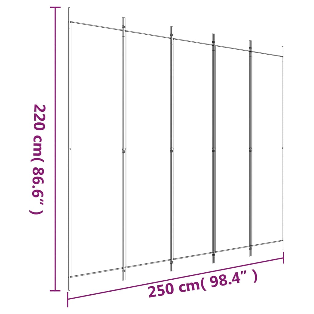 Διαχωριστικό Δωματίου με 5 Πάνελ Λευκό 250x220 εκ. από Ύφασμα