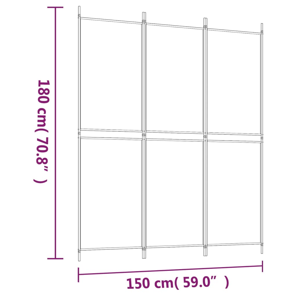 Διαχωριστικό Δωματίου με 3 Πάνελ Λευκό 150 x 180 εκ. Υφασμάτινο - Pakobazaar