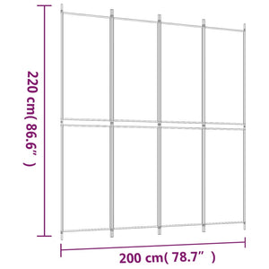 Διαχωριστικό Δωματίου με 4 Πάνελ Λευκό 200 x 220 εκ. Υφασμάτινο