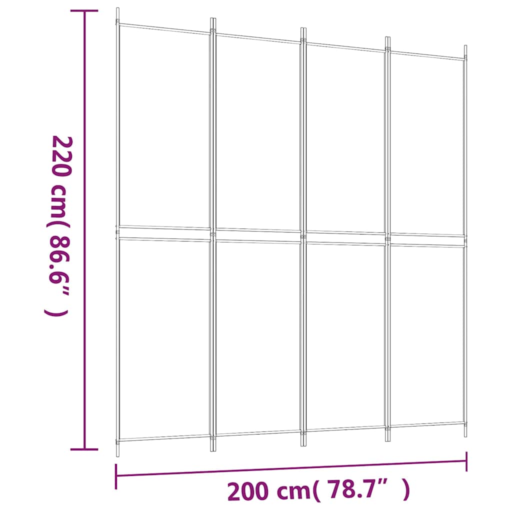 Διαχωριστικό Δωματίου με 4 Πάνελ Μαύρο 200 x 220 εκ. Υφασμάτινο