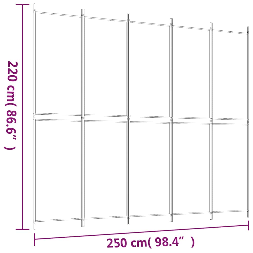 Διαχωριστικό Δωματίου με 5 Πάνελ Καφέ 250x220 εκ. από Ύφασμα - Pakobazaar