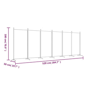 Διαχωριστικό Δωματίου με 6 Πάνελ Λευκό 520 x 180 εκ. από Ύφασμα